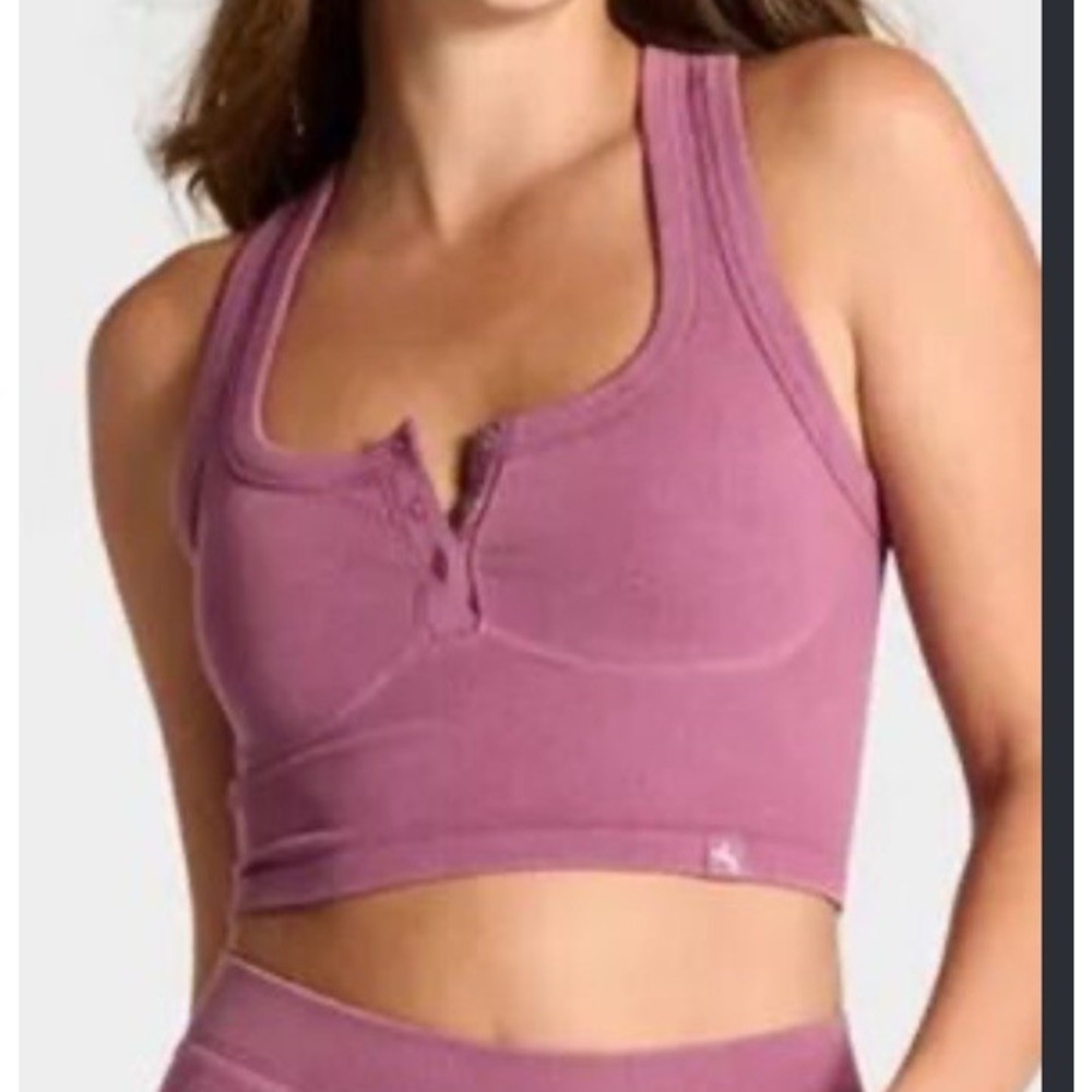 Joy Lab Womens Henley Crop Tank Top Womens XXL Purple Ribbed Athletic Padding